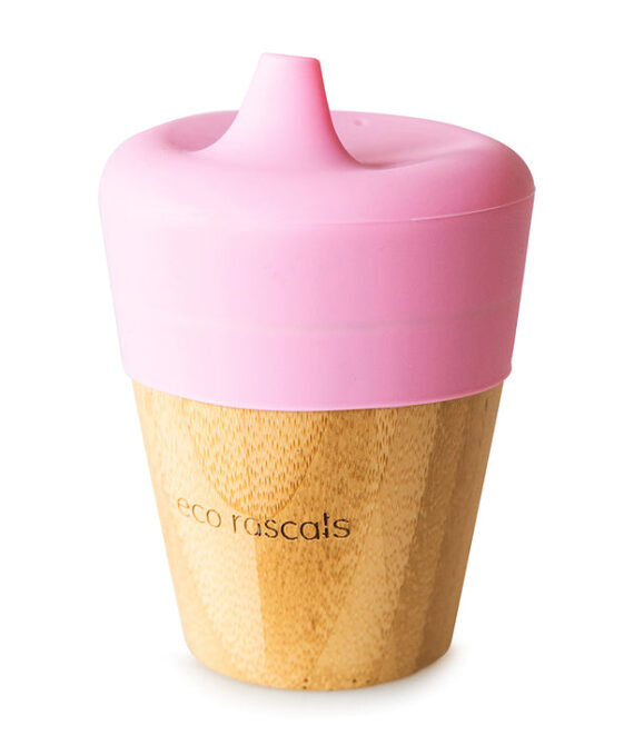 BAMBOO CUP WITH SIPPY FEEDER PINK