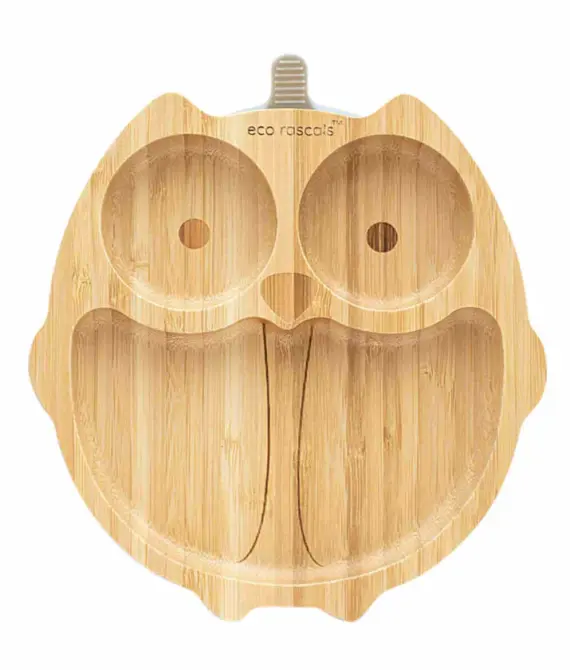 BAMBOO SUCTION PLATE – OWL GREY